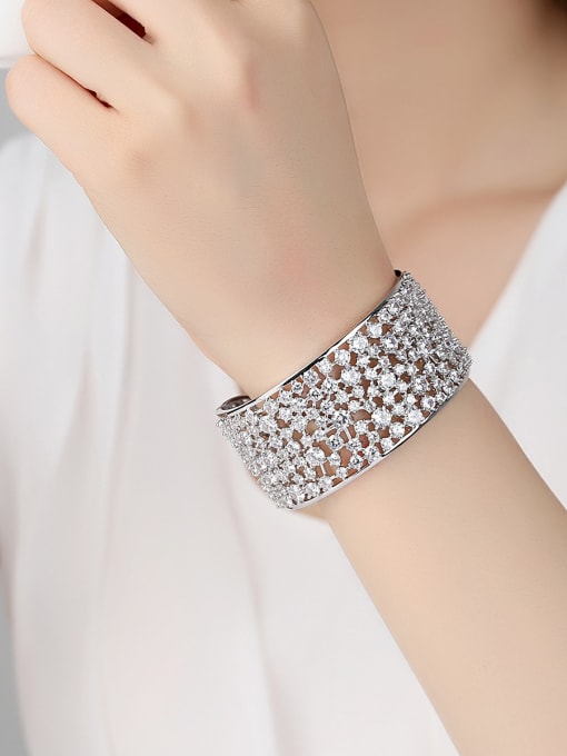BLING SU Copper inlay AAA zircon fashion style wide bracelet 1
