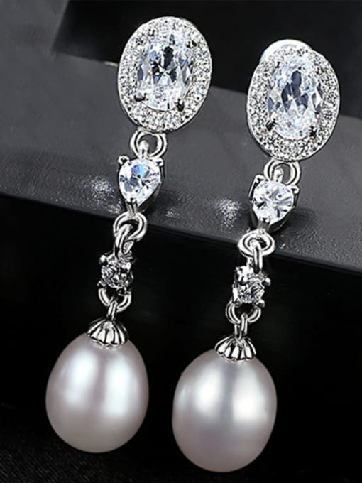 White Pure silver AAA zircon Natural Freshwater Pearl Earrings