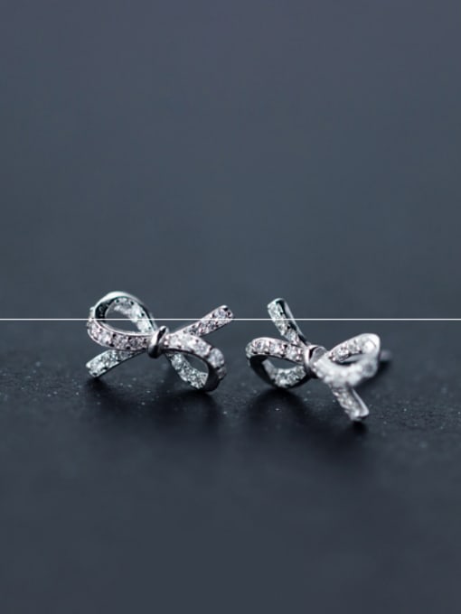 Rosh S925 silver Bow zircon Stud cuff earring 0