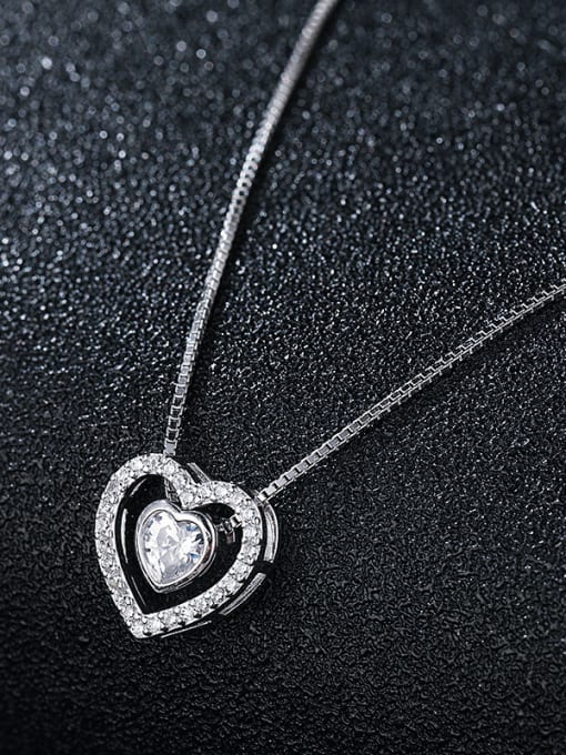 UNIENO 925 Sterling Silver With Platinum Plated Cute  Multilayer  Heart Necklaces 1