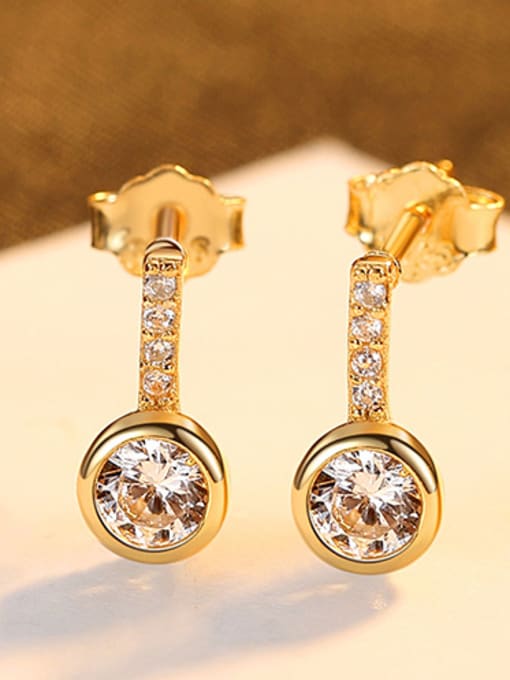 Gold 925 Sterling Silver With Cubic Zirconia Simplistic Geometric Drop Earrings
