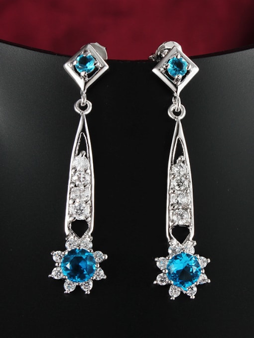 SANTIAGO Elegant Blue Flower Shaped Zircon Drop Earrings 0