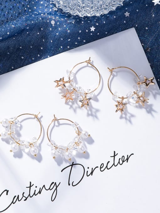 Girlhood Alloy With Gold Plated Fashion Star Hoop Earrings 1