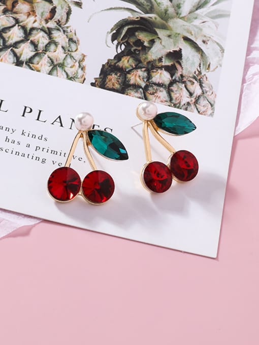 B Red (cherry) Alloy With Rose Gold Plated Fashion Friut Cherry Pineapple Stud Earrings