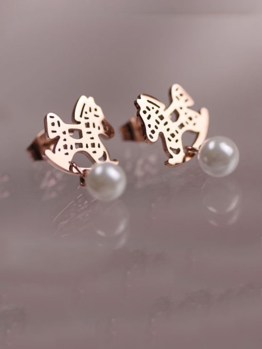GROSE Titanium With Rose Gold Plated Cute horse Stud Earrings 1