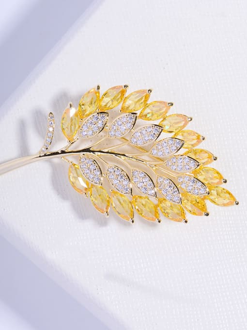 Hua Copper With  Cubic Zirconia Fashion Leaf Brooches 1