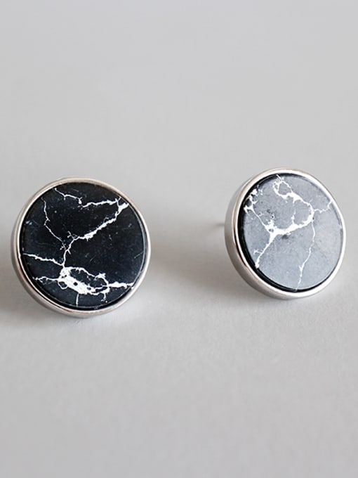 DAKA Sterling silver black marble personality earrings 0
