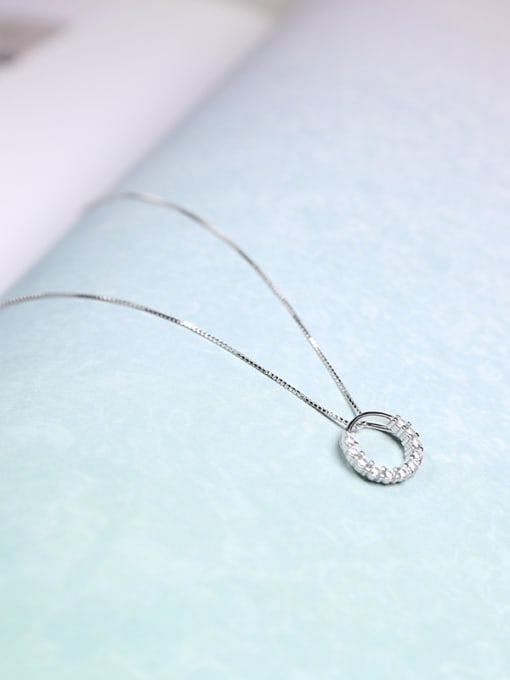 Peng Yuan Simple Hollow Round Shiny Tiny Zirconias 925 Silver Necklace 0