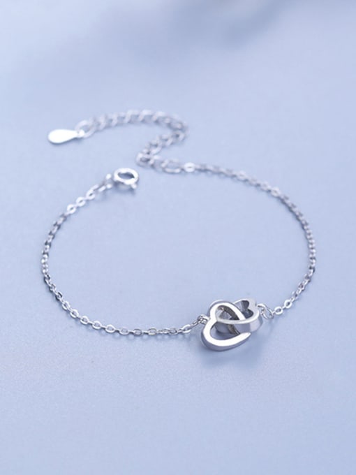 One Silver 925 Silver Double Heart Bracelet 3
