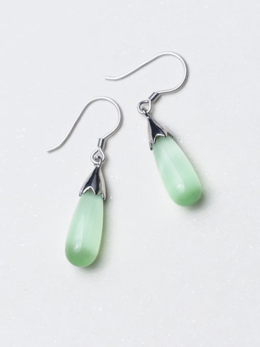 green Temperament Green Water Drop Shaped Opal Drop Earrings