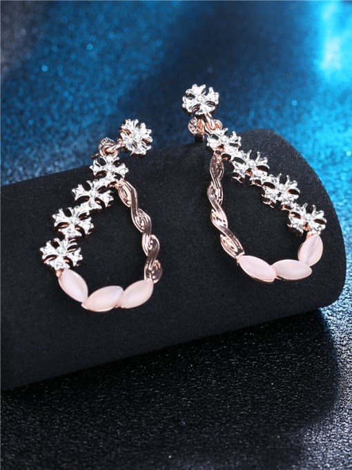 Double Color All-match Rose Gold Plated Flower Vine Opal Drop Earrings