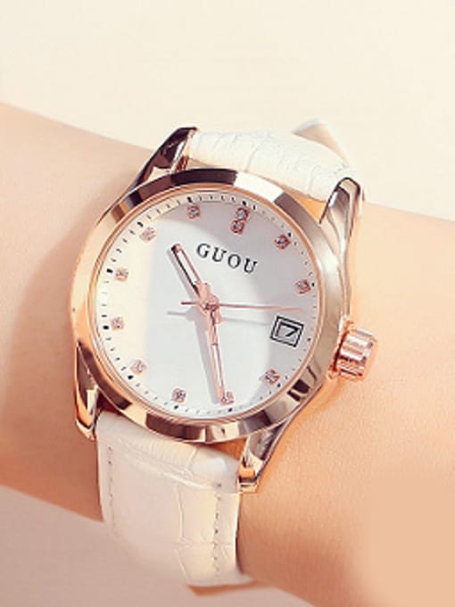 White GUOU Brand Simple Round Watch