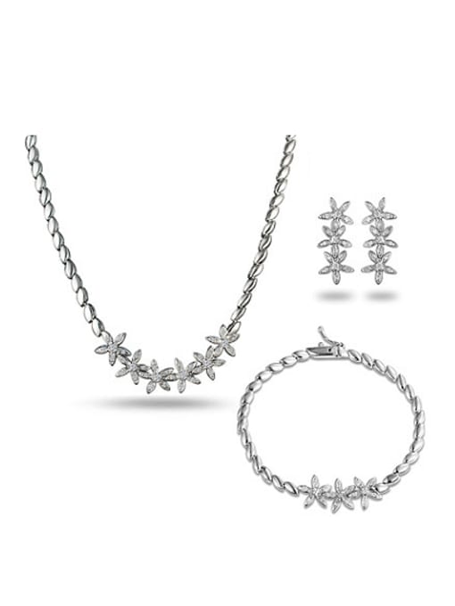 platinum High Quality Flower Shaped Artificial Pearl Two Pieces Jewelry Set