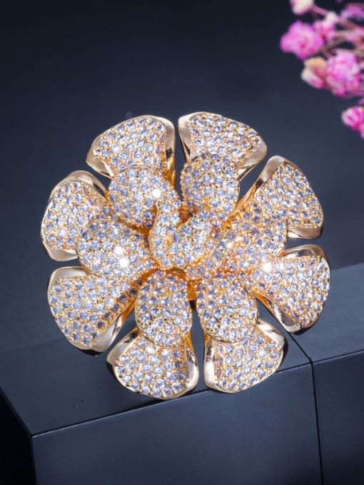 US 7# Copper With Cubic Zirconia Luxury Flower Band Rings