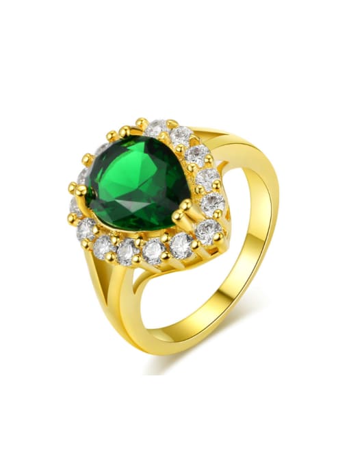 Green  9# Water Drop Delicate Noble Fashion Ring with Zircon