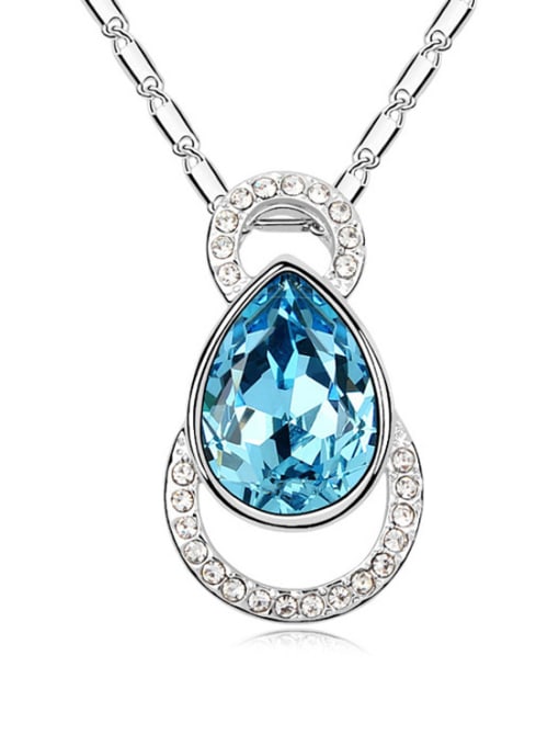 light blue Simple Water Drop austrian Crystals Pendant Alloy Necklace