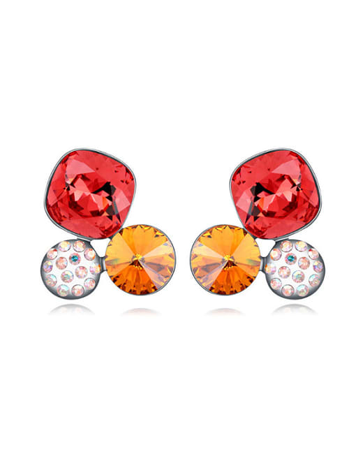 Red Simple austrian Crystals Platinum Plated Alloy Stud Earrings