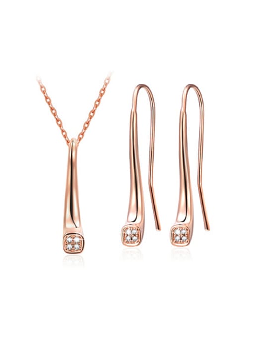 Suit Fashion Rose Gold Plated AAA Zircon Geometric Two Pieces Jewelry Set