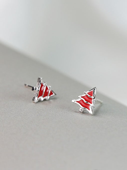 Peng Yuan Tiny Red Christmas Tree Stud Earrings 2