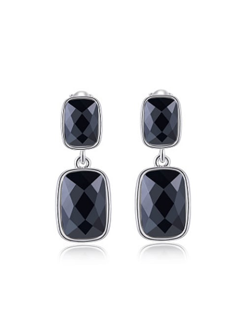 Platinum High-grade Double Square Austria Crystal Drop Earrings