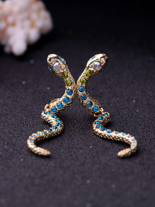 KM Snake Shaped Color Zircons Western Style Women Stud Earrings 1
