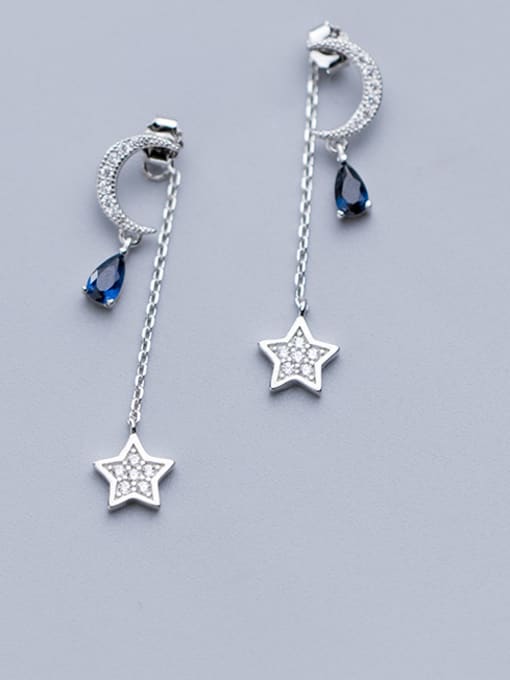 Rosh 925 Sterling Silver With Cubic Zirconia Personality Star Moon Drop Earrings 2