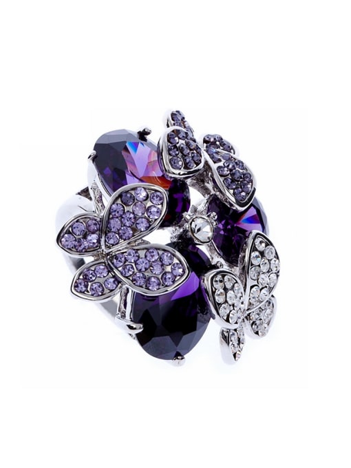 Wei Jia Fashion Exaggerated Butterflies Purple Zirconias Alloy Ring 0