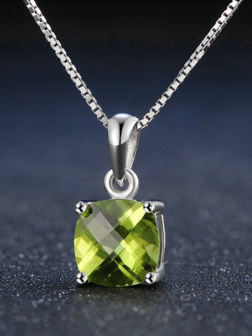 ZK Natural Square Olivine  White Gold Plated Pendant 1