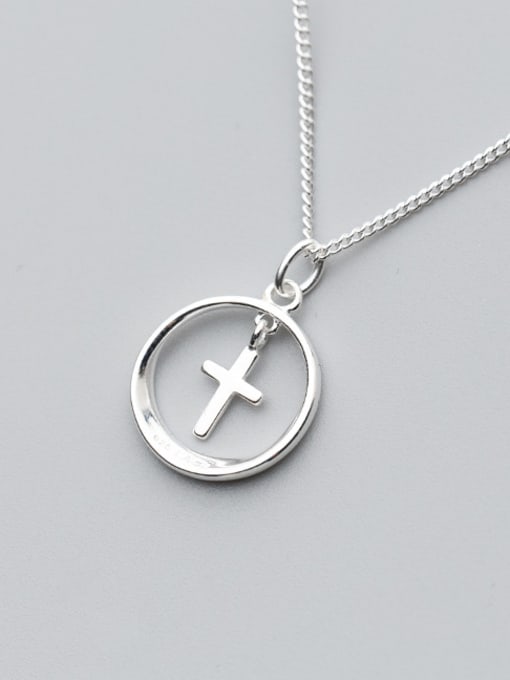 Rosh S925 Silver Necklace Pendant female fashion simple circular cross necklace round necklaces D4295 0