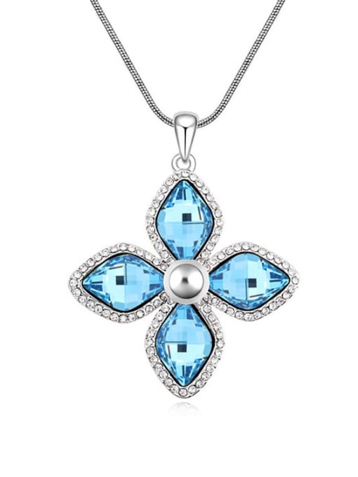 blue Fashion Rhombus austrian Crystals Flowery Alloy Necklace