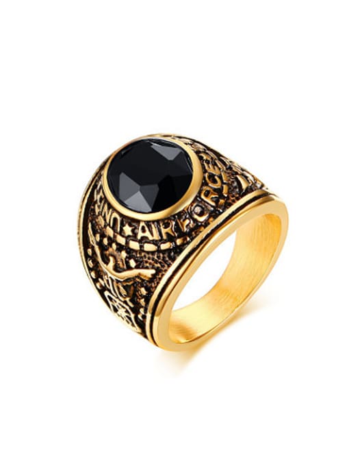 CONG Personality Gold Plated Black Rhinestone Titanium Ring 0