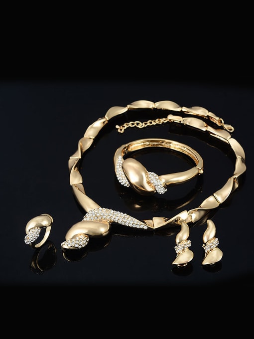 BESTIE Alloy Imitation-gold Plated Fashion Screw-shaped CZ Four Pieces Jewelry Set 1