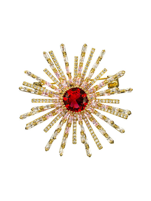 Hua Copper With Gold Plated Luxury Sun Flower Brooches 0