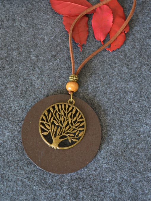 Dandelion All-match Wooden Round Shaped Tree Necklace 1
