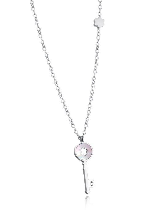 titanium Fashion White Shell Key Pendant Titanium Necklace