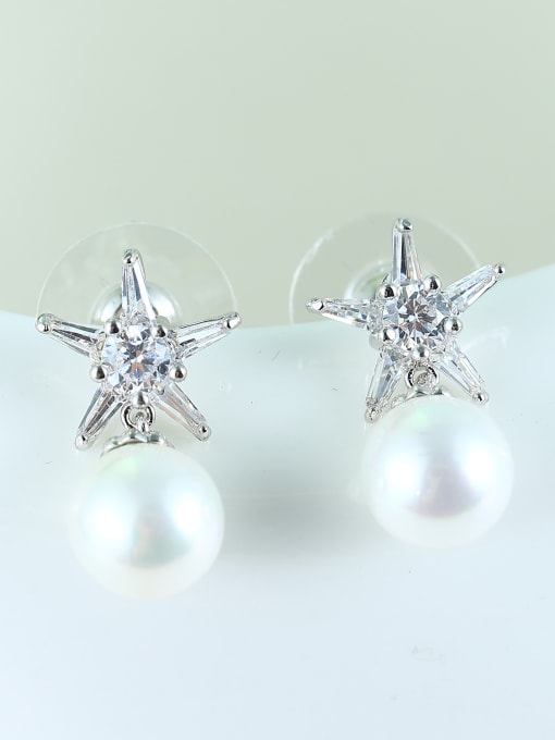 Wei Jia Fashion Imitation Pearl Little Star Copper Stud Earrings 1