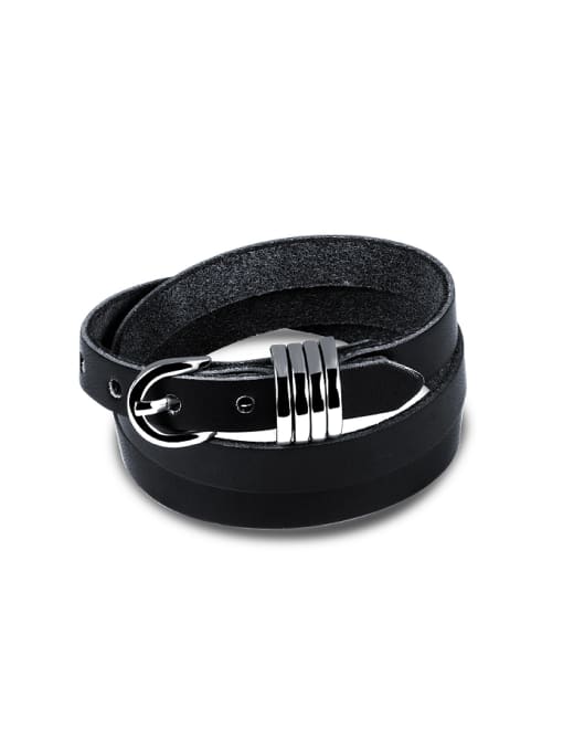 Open Sky Retro style Personalized Black PU Men Bracelet 0
