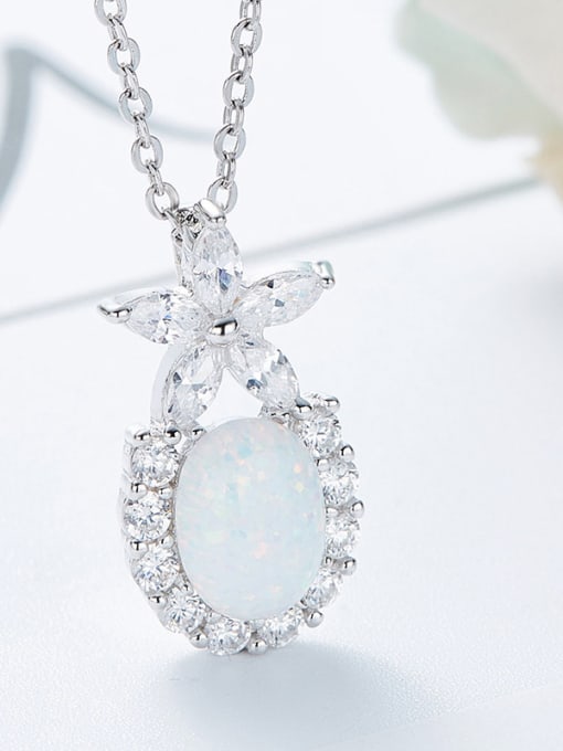 White Fashion Oval Opal stone White Zirconias 925 Silver Pendant