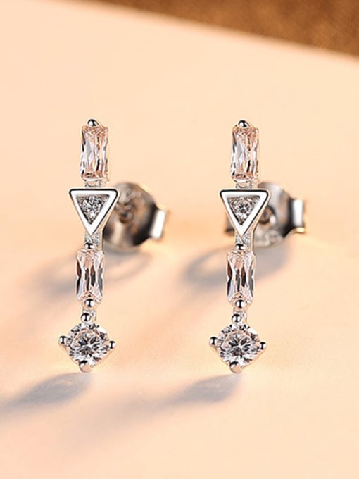 Sliver 925 Sterling Silver With White Gold Plated Delicate Geometric Stud Earrings