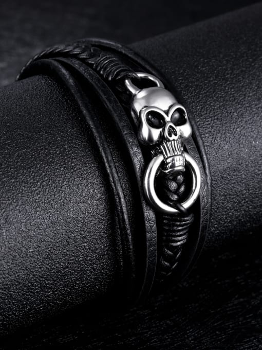 Open Sky Fashion Personalized Skull Multi-band Artificial Leather Bracelet 2