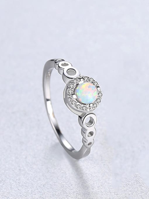 White 925 Sterling Silver With Opal  Simplistic Round Band Rings