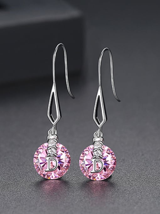 Pink Copper inlaid AAA cubic zirconia class round drop earrings
