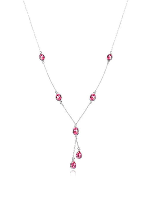 pink Simple Little austrian Crystals Alloy Platinum Plated Necklace