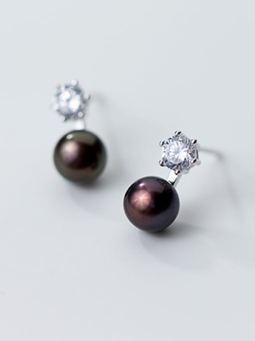Black Temperament Geometric Shaped Black Artificial Pearl Stud Earrings