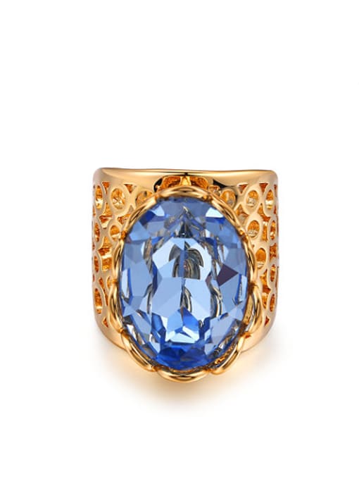 Ronaldo Exaggerated Blue Zircon 18K Gold Plated Hollow Ring 0