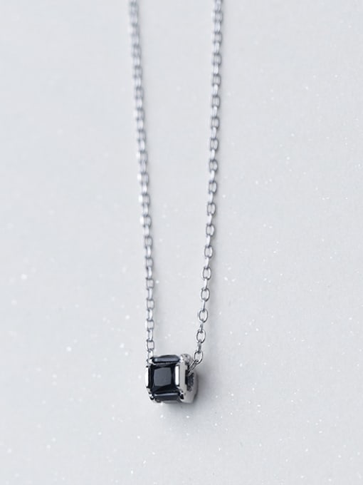 Black Delicate Black Geometric Shaped Rhinestone S925 Silver Necklace