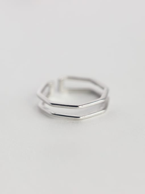 Rosh S925 Silver Eight Side Shape Opening Double Three Layer Stacking Ring 1