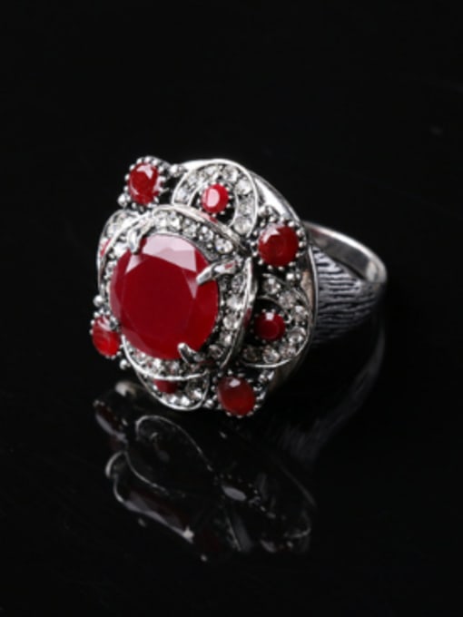 Silver Red Bohemia style Retro Resin stones White Crystals Alloy Ring