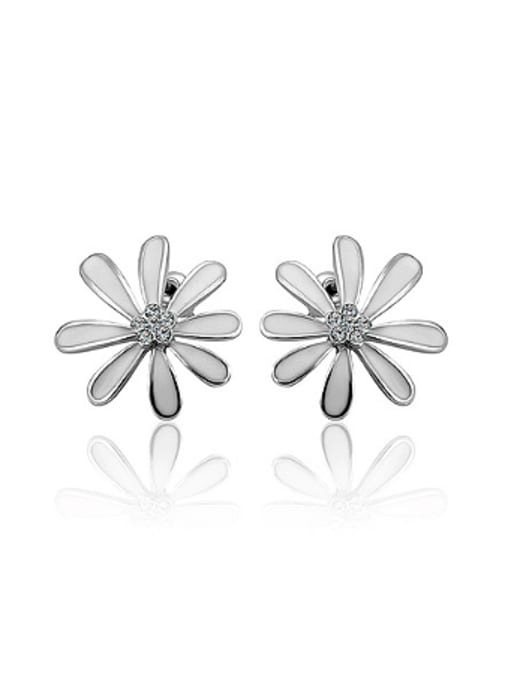 Platinum White Fashion Zircon Flowery Stud Earrings