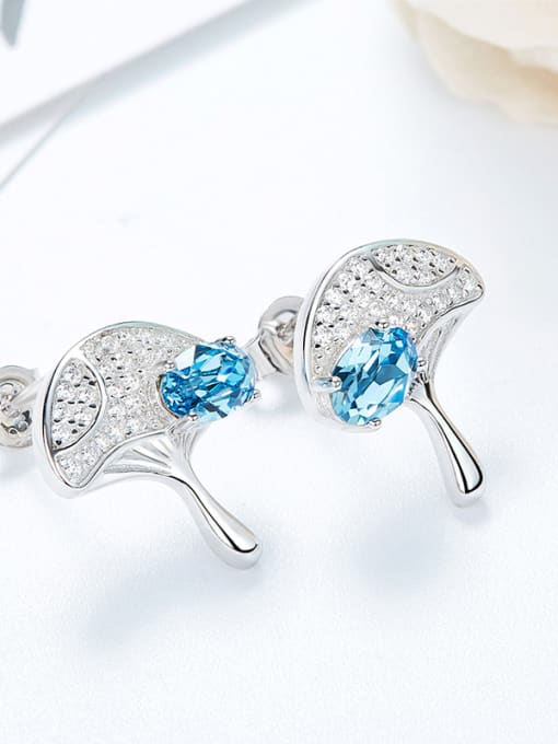 CEIDAI Fashion Shiny austrian Crystals-covered Leaf 925 Silver Stud Earrings 1